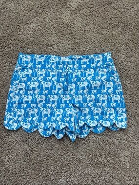crown & ivy Blue Animal Print Scallop Hem Shorts